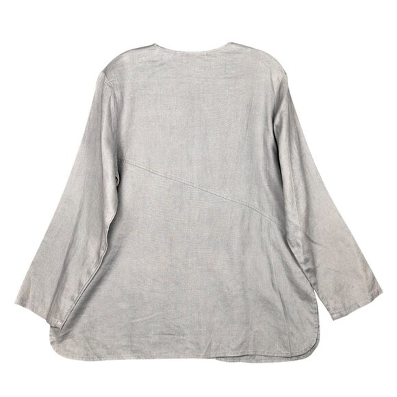 Kazu Womens 100% Irish Linen Top Medium Gray Lagenlook Minimalist Quiet Luxury - Picture 6 of 8